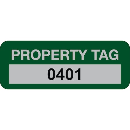 Lustre-Cal Property ID Label PROPERTY TAG5 Alum Green 2in x 0.75in Serialized 0401-0500, 100PK 253740Ma1G0401